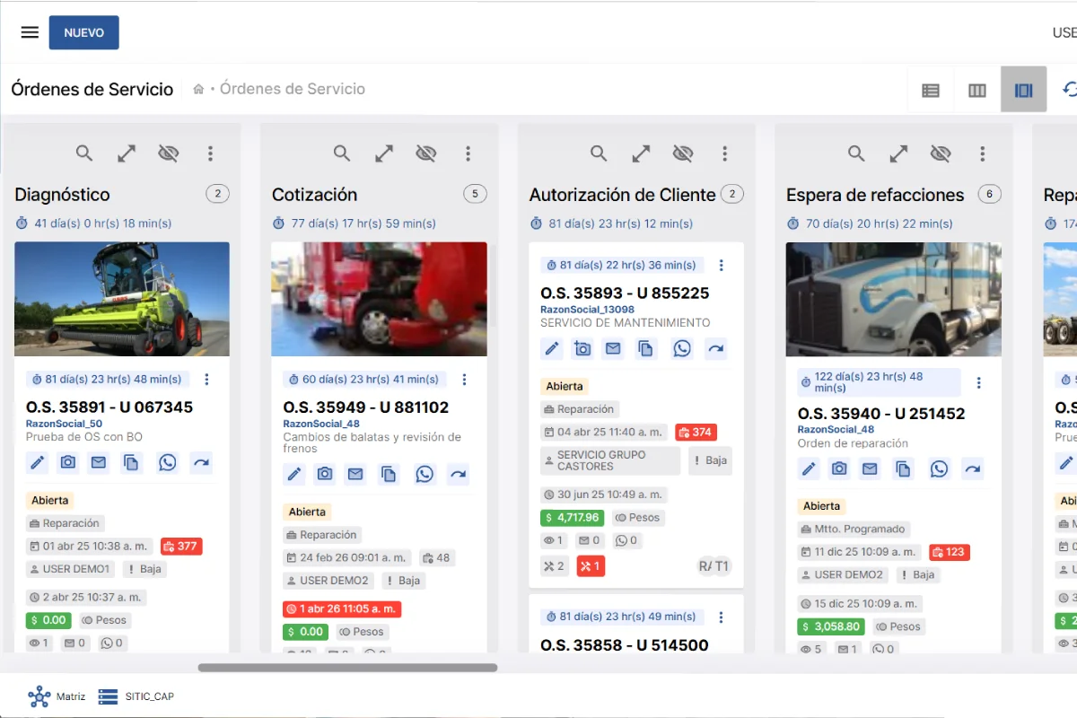 Módulo de órdenes de servicio en SITIC Software